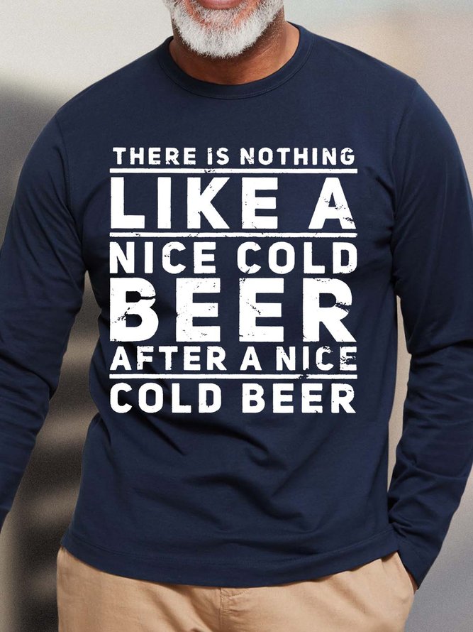 Men’s There Is Nothing Like A Nice Cold Beer Text Letters Casual Cotton Top