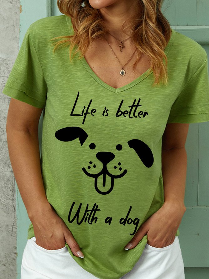 Lilicloth X Rajib Sheikh Life Is Better With A Dog Women's V Neck T-Shirt