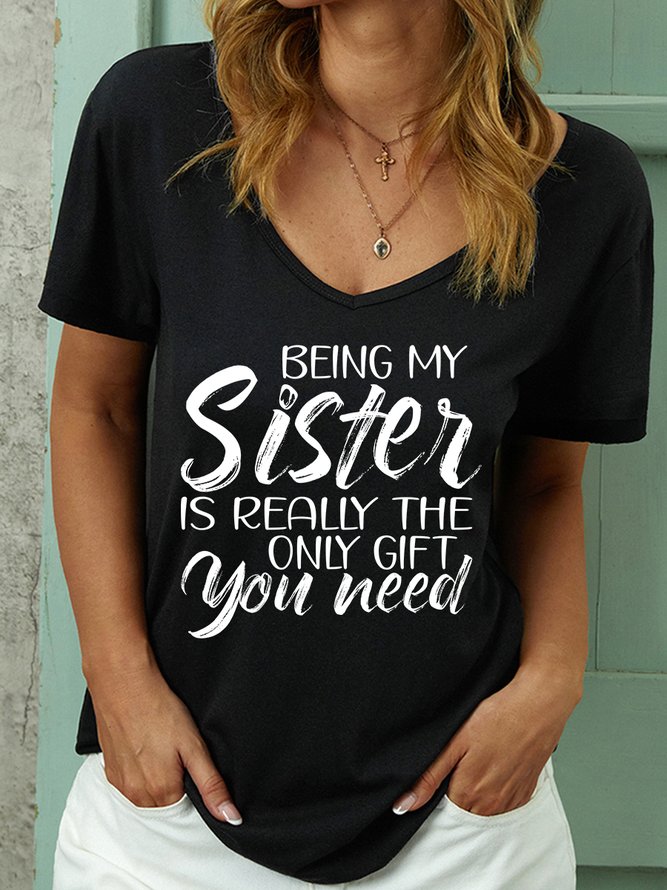 Lilicloth X Abu Being My Sister Is Really The Only Gift You Need Women's V Neck Casual T-Shirt