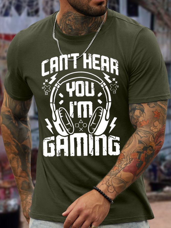 Men's Can't Here You I Am Gaming Funny Golf Graphic Print Loose Text Letters Cotton Casual T-Shirt
