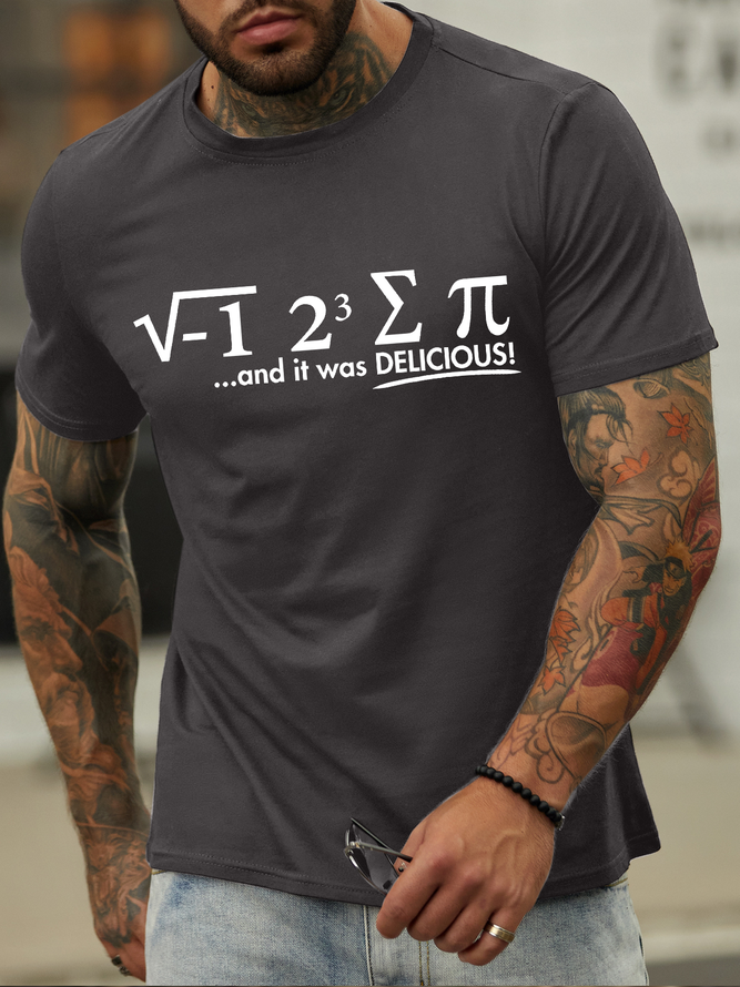 Men's Pi It Was Delicious Funny Graphic Print Cotton Casual Text Letters Loose T-Shirt