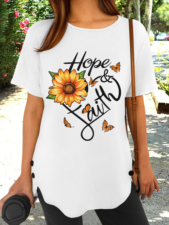 Women's Hope And Faith Casual Sunflower T-Shirt
