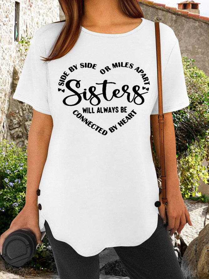 Womens Sister Letter Casual Short Sleeve T-Shirt
