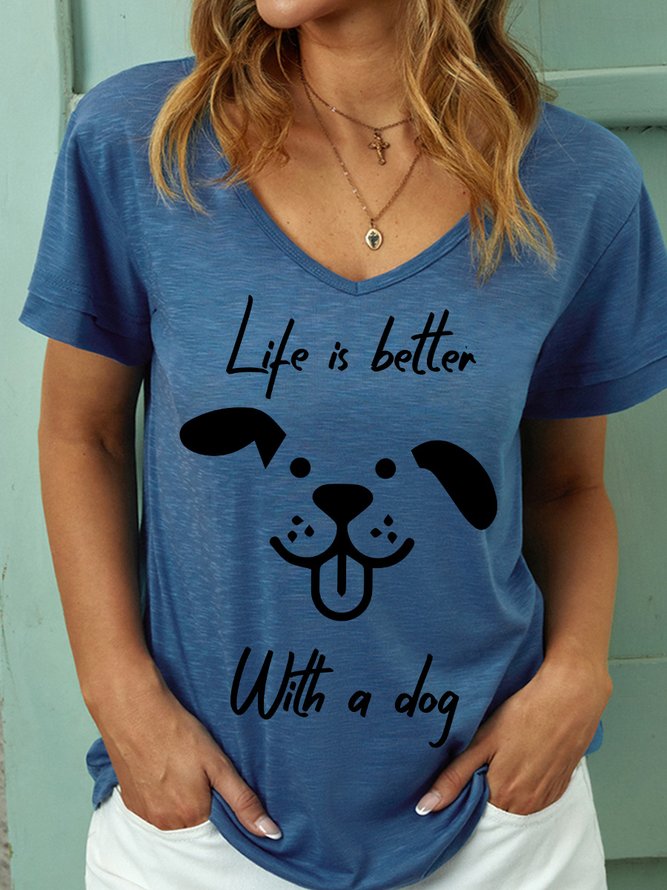 Lilicloth X Rajib Sheikh Life Is Better With A Dog Women's V Neck T-Shirt