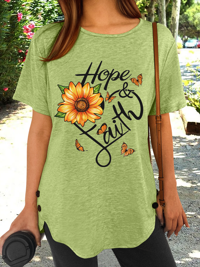 Women's Hope And Faith Casual Sunflower T-Shirt