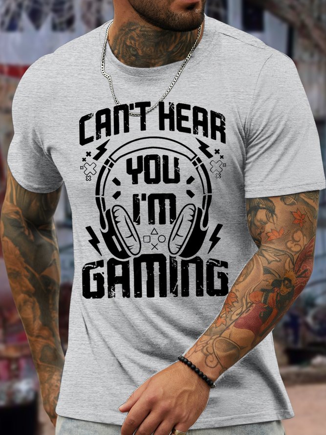 Men's Can't Here You I Am Gaming Funny Golf Graphic Print Loose Text Letters Cotton Casual T-Shirt