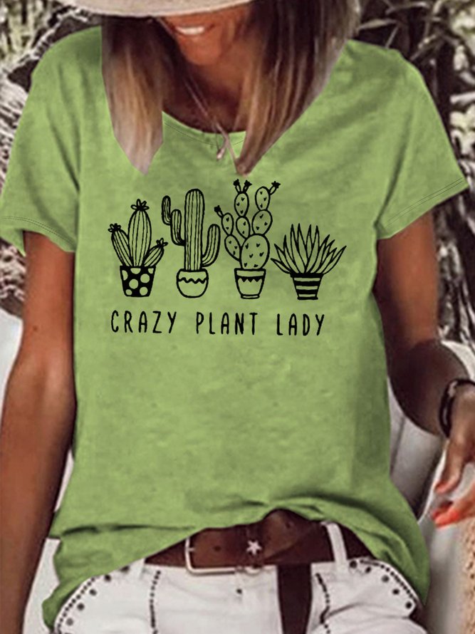 Women's Crazy Plant Lady Print Casual T-Shirt