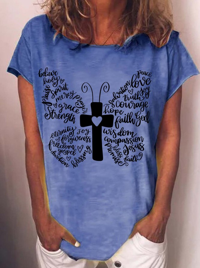 Women's Jesus Christian Butterfly Crew Neck Casual T-Shirt