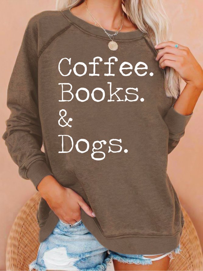 Women's Coffee Books & Dogs Letters Casual Sweatshirt