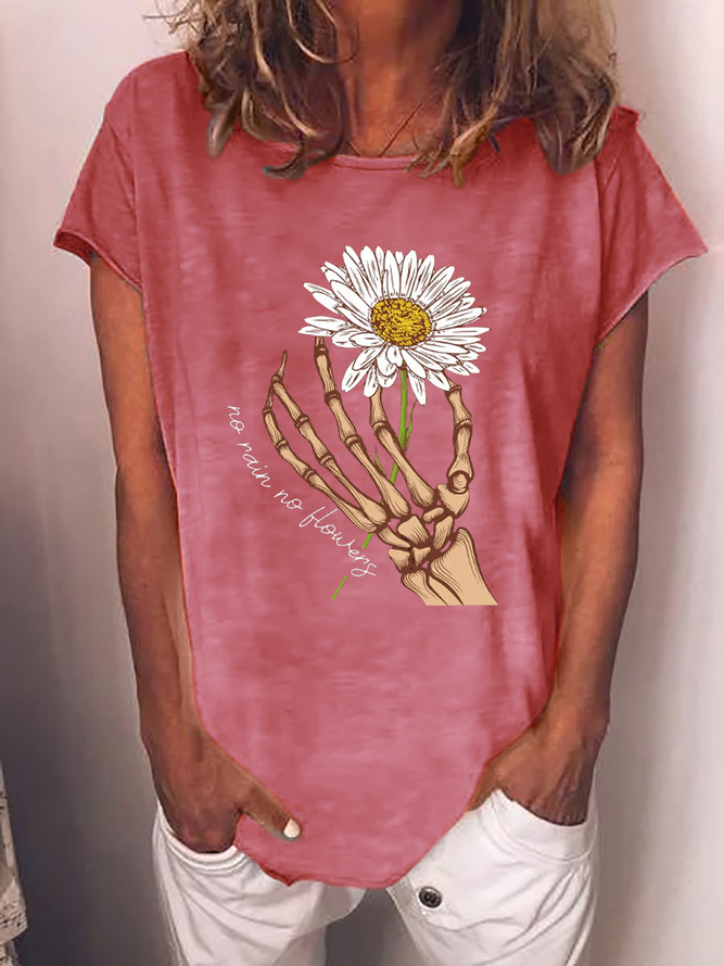 Women's Skeleton Hand Daisy Casual T-Shirt