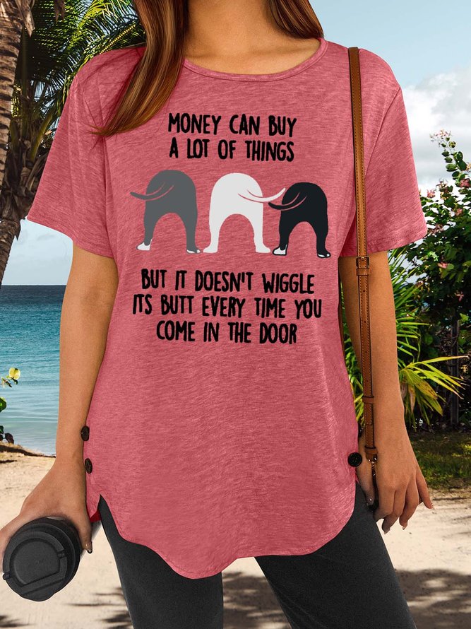 Women’s Money Can Buy A Lot Of Things But It Doesn’t Wiggle Floral Casual Cotton-Blend T-Shirt
