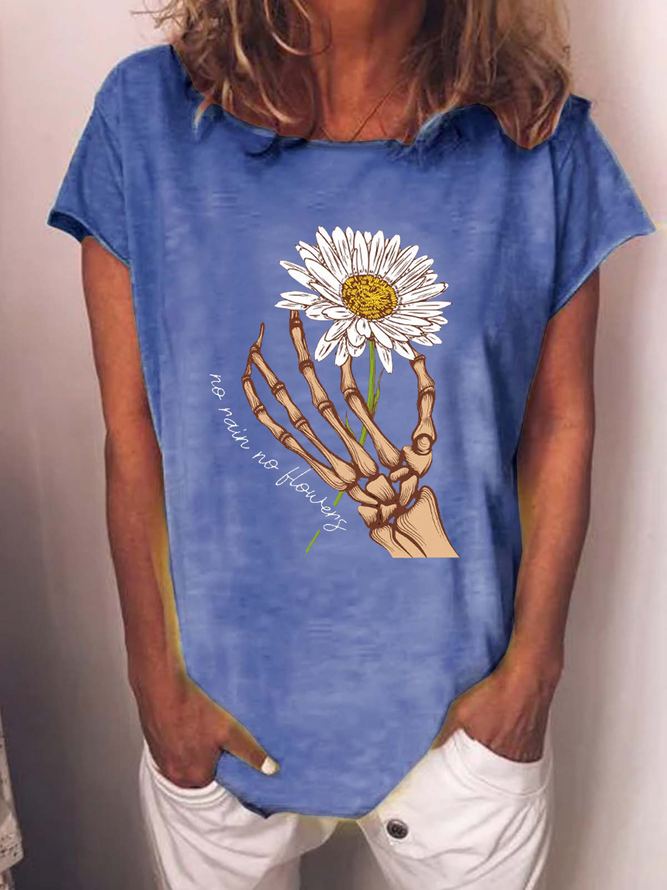 Women's Skeleton Hand Daisy Casual T-Shirt