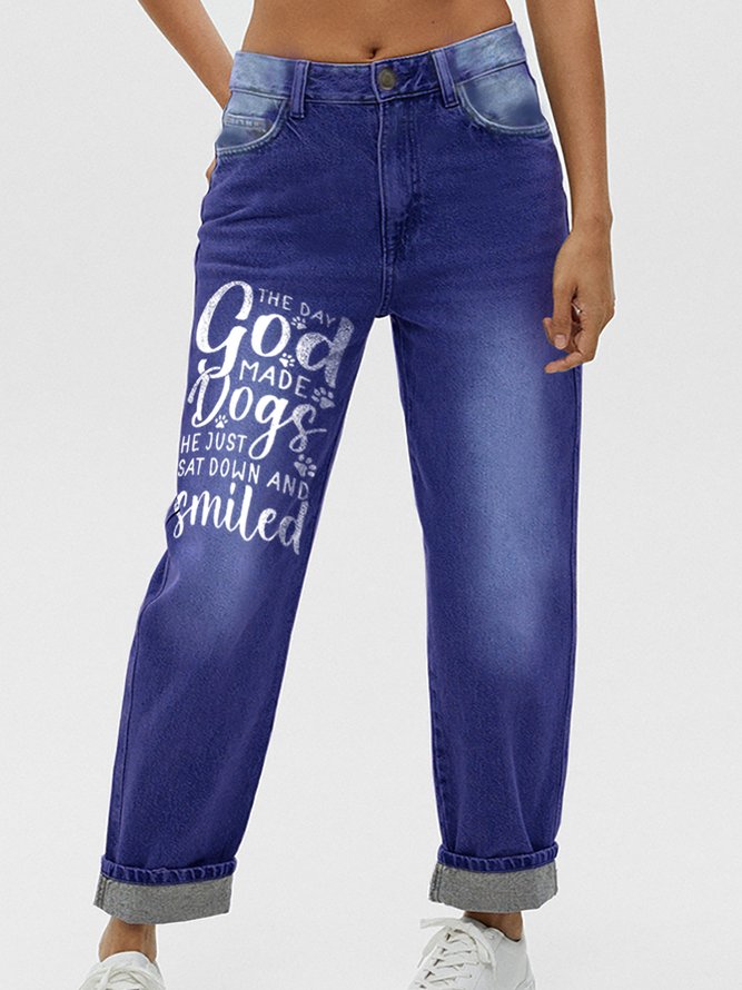 Women's Dog Lover Letters Casual Printed Jeans