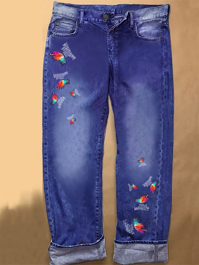 Womens Butterfly Casual Printed Jeans