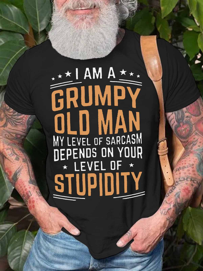 Men's I Am A Grumpy Old Man Funny Graphic Print Cotton Casual Text Letters Crew Neck T-Shirt