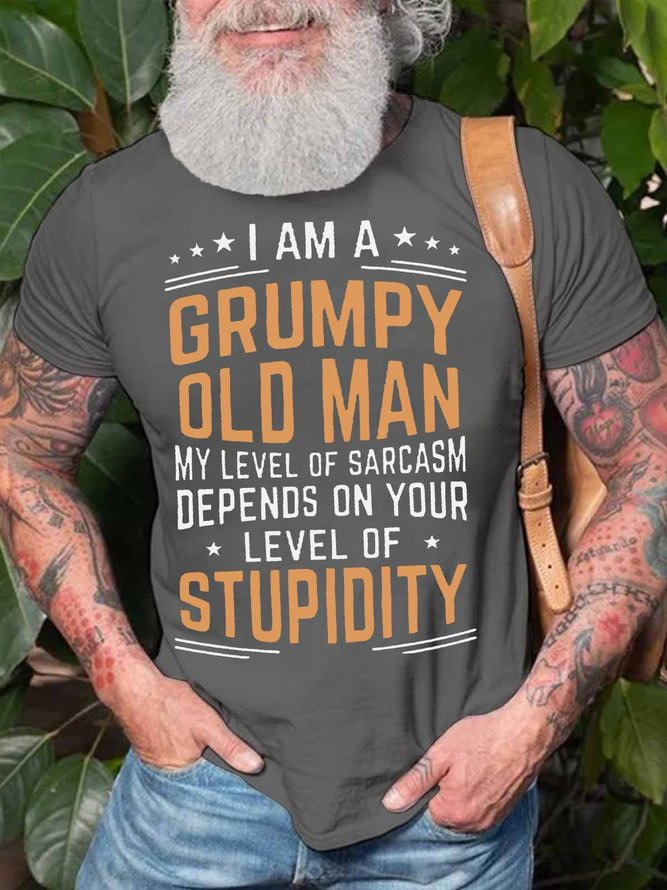 Men's I Am A Grumpy Old Man Funny Graphic Print Cotton Casual Text Letters Crew Neck T-Shirt