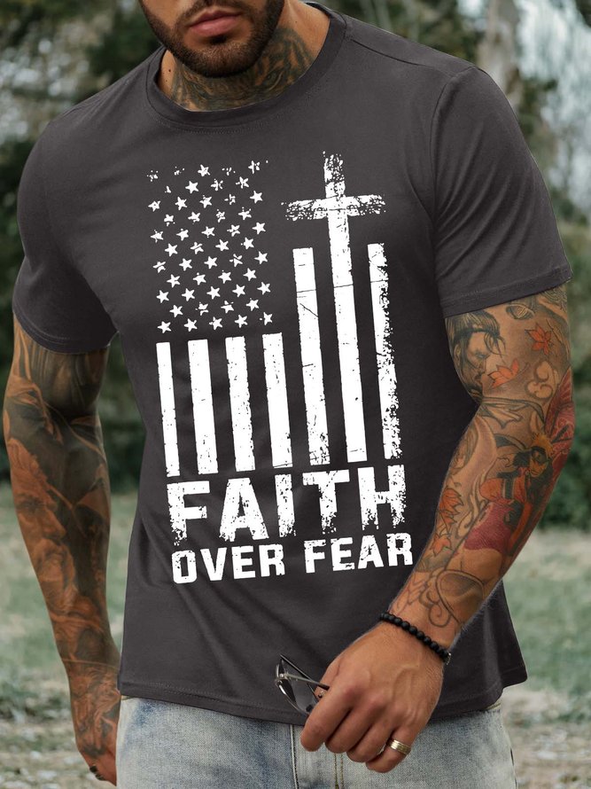 Men’s Faith Over Fear Flag Casual Crew Neck T-Shirt