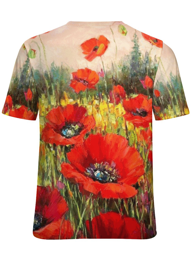 Women’s Plant Floral Pattern Floral Casual Loose Cotton-Blend T-Shirt