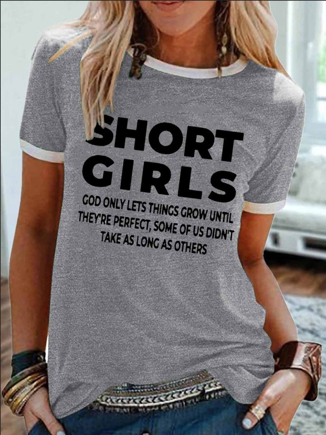 Women's Short Girls Funny Graphic Print Casual Regular Fit Text Letters T-Shirt