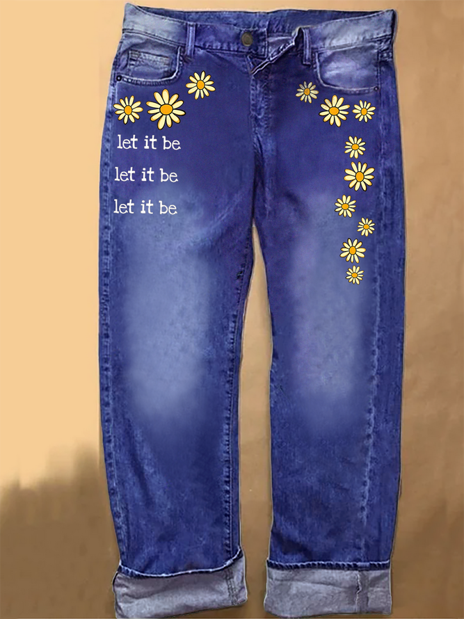 Women's Let It Be Daisy Graphic Casual Printed Jeans