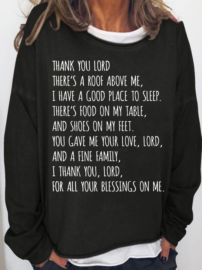 Women's Thank You Lord Christian Letters Casual Sweatshirt
