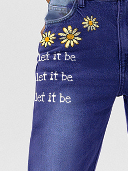 Women's Let It Be Daisy Graphic Casual Printed Jeans