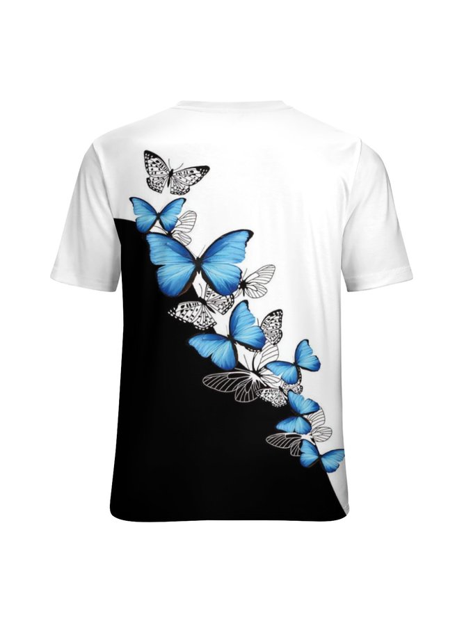 Women's Simple Loose Butterfly Color Block Crew Neck T-Shirt