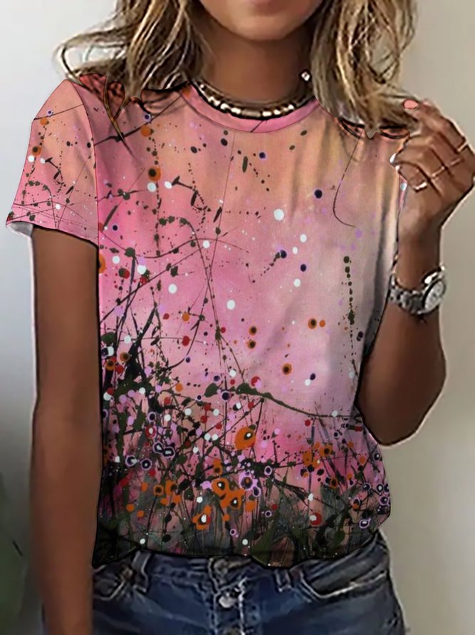 Women's Floral Art Painting Casual Crew Neck T-Shirt