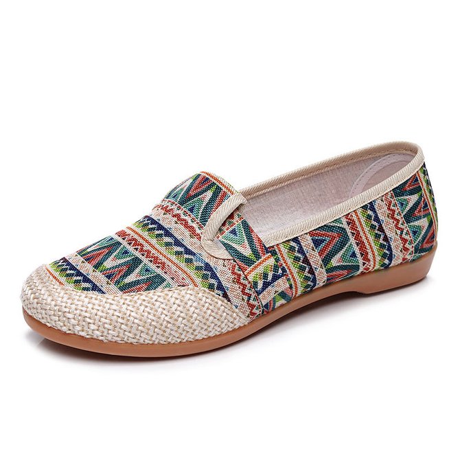 Mexican PatternGraphic-Print Canvas Flat Shoes