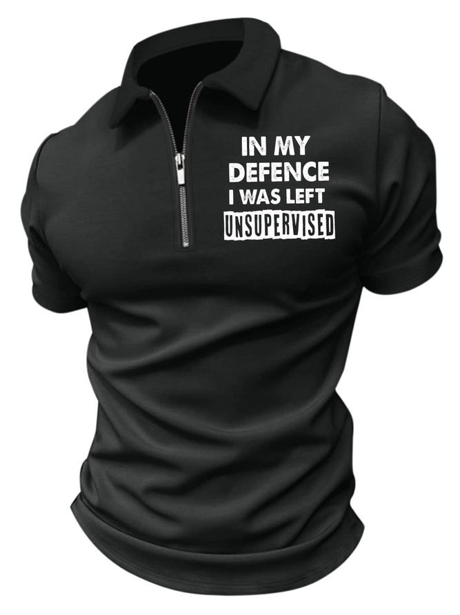 Men's In My Defense I Was Left Unsupervised Funny Graphic Print Casual Polo Collar Text Letters Polo Shirt