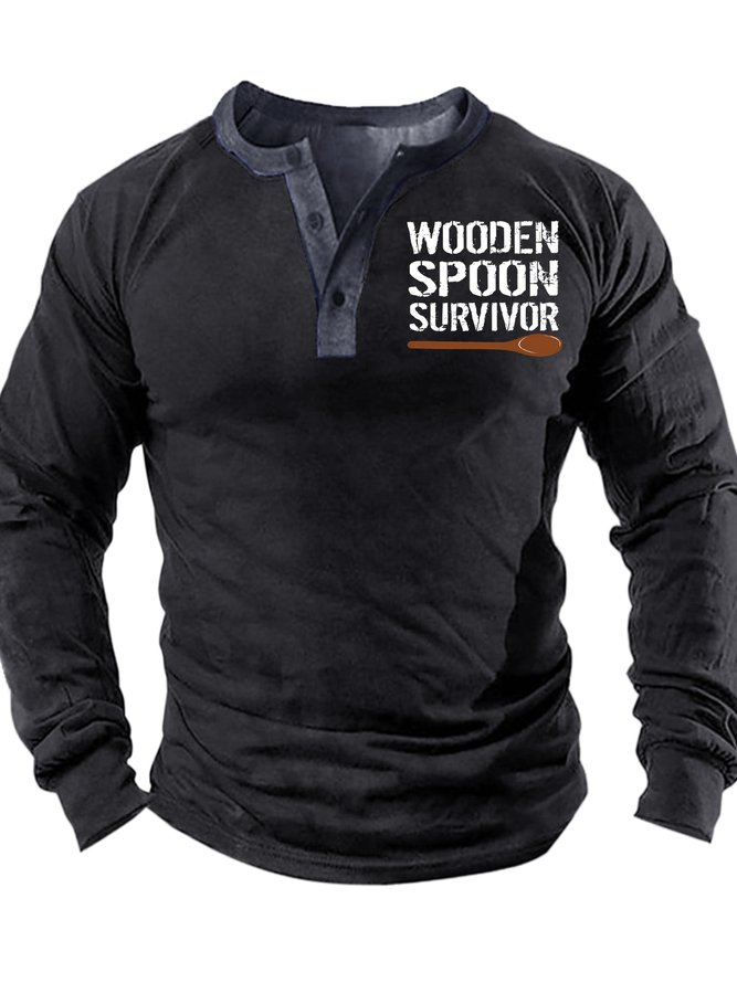 Men's Wooden Spoon Survivor Funny Graphic Print Regular Fit Half Turtleneck Casual Top
