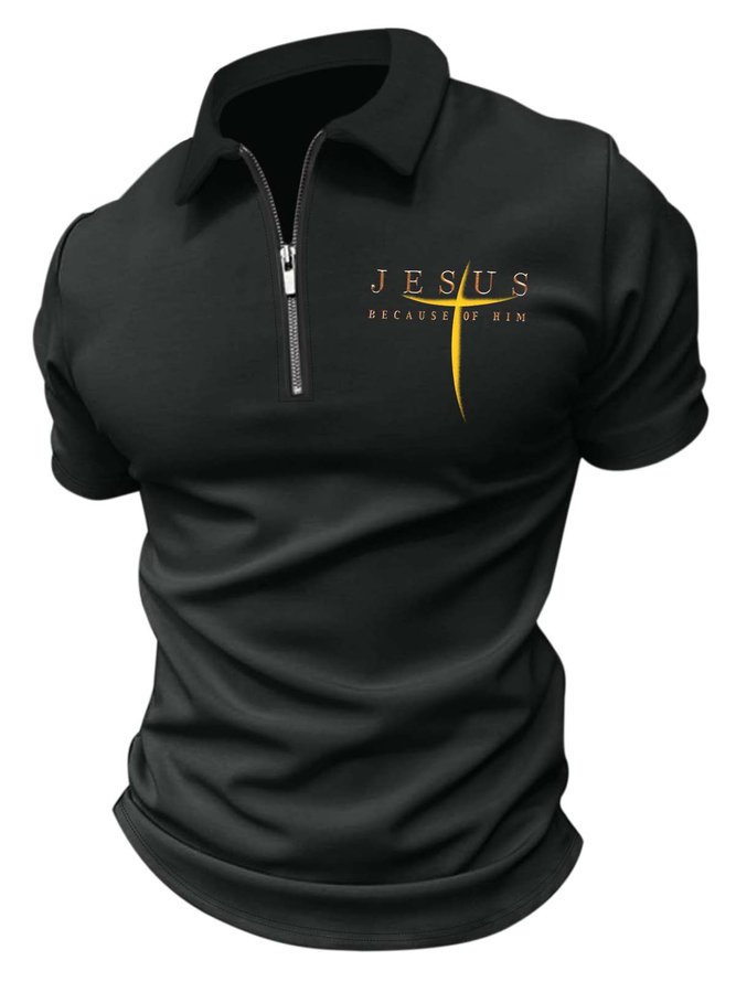 Men’s Jesus Because Of Him Casual Regular Fit Polo Collar Polo Shirt