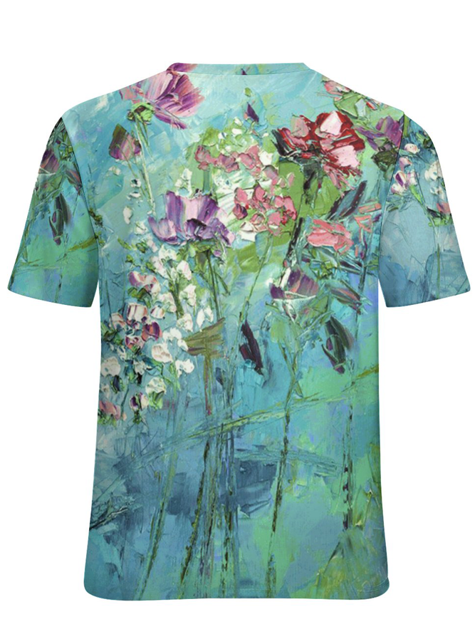 Women’s Plant Pattern Floral Crew Neck Casual Cotton-Blend T-Shirt