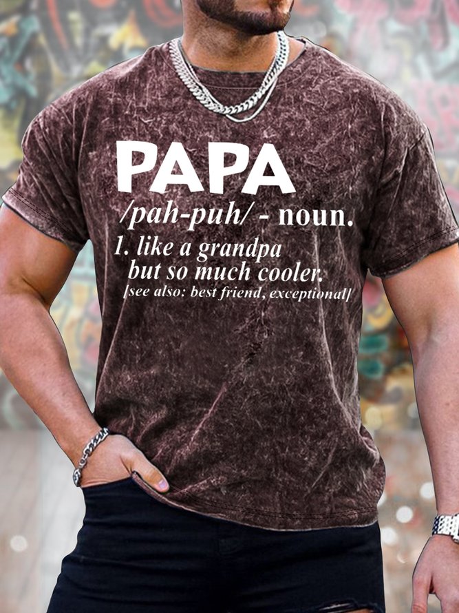 Men's Papa Like A Grandpa but so much cooler Funny Graphic Print Crew Neck Loose Text Letters Casual T-Shirt