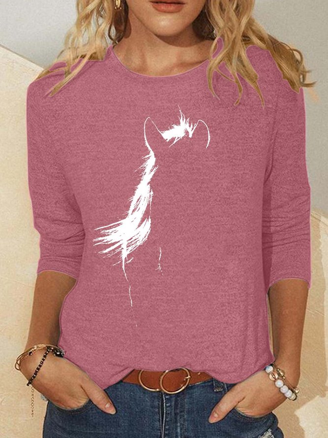 Women’s Animal Horse Pattern Casual Polyester Cotton Top