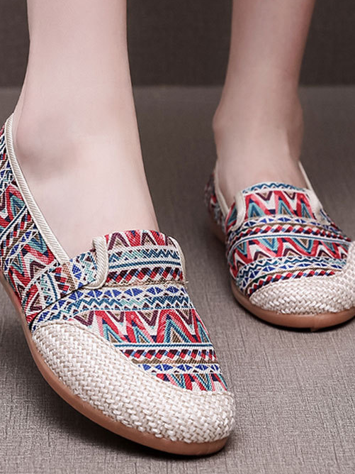 Mexican PatternGraphic-Print Canvas Flat Shoes