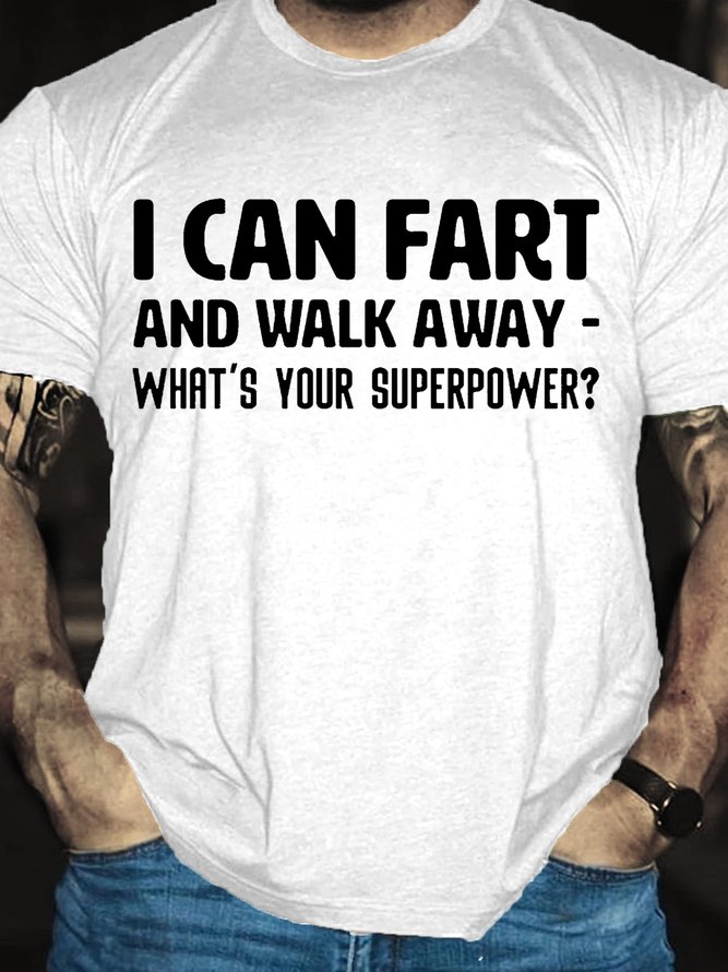 Men's Funny What‘s Your Superpower Casual Letters Cotton T-Shirt