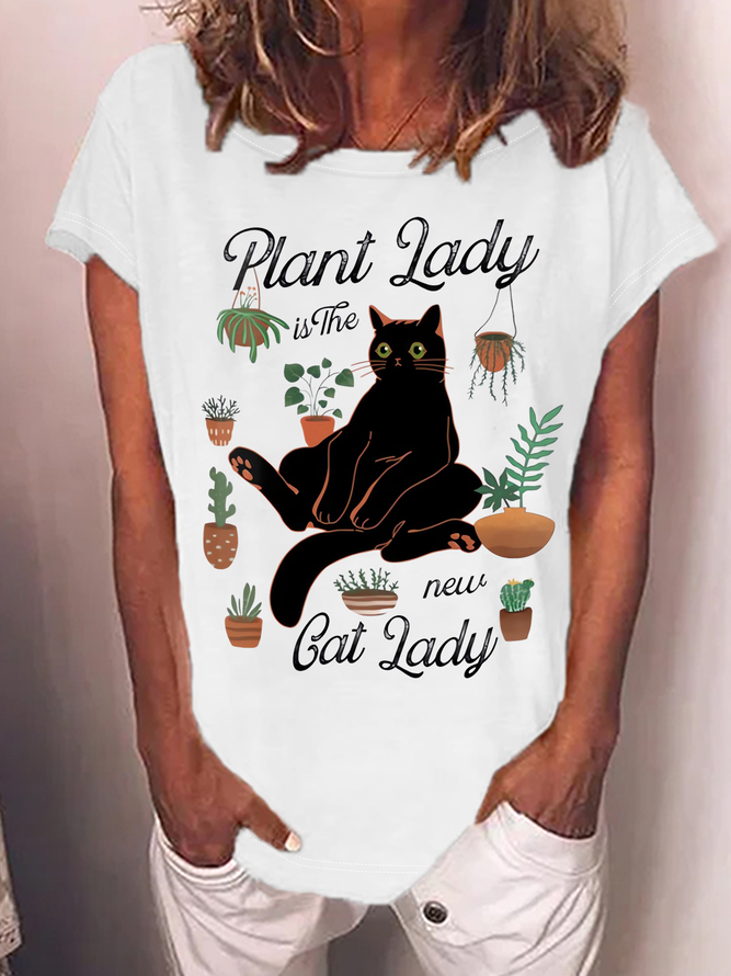 Women‘s Funny Word Crazy Plant Lady Loose Casual Crew Neck T-Shirt