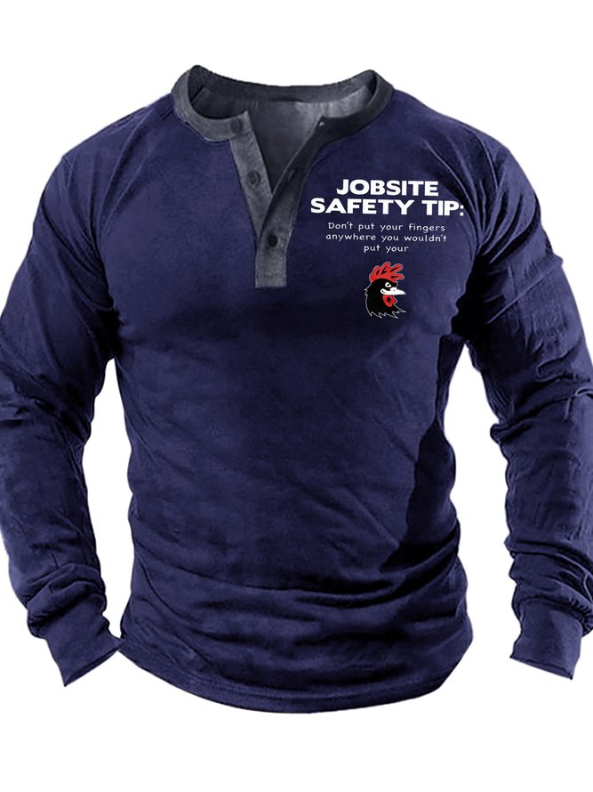 Men's Jobsite Safety Tip Don't Put Your Fingers Funny Graphic Print Half Turtleneck Regular Fit Casual Top