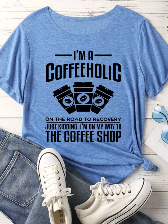 Women's Coffee Lover Print Crew Neck Casual T-Shirt