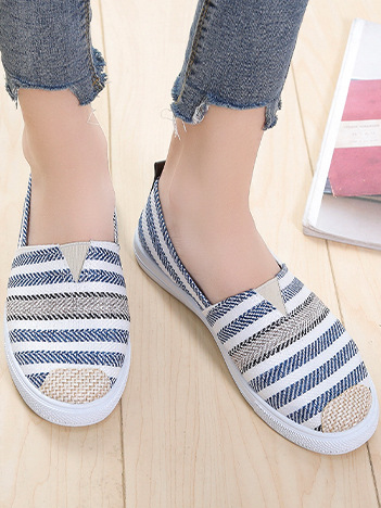 Striped Graphic-Print Canvas Flat Shoes