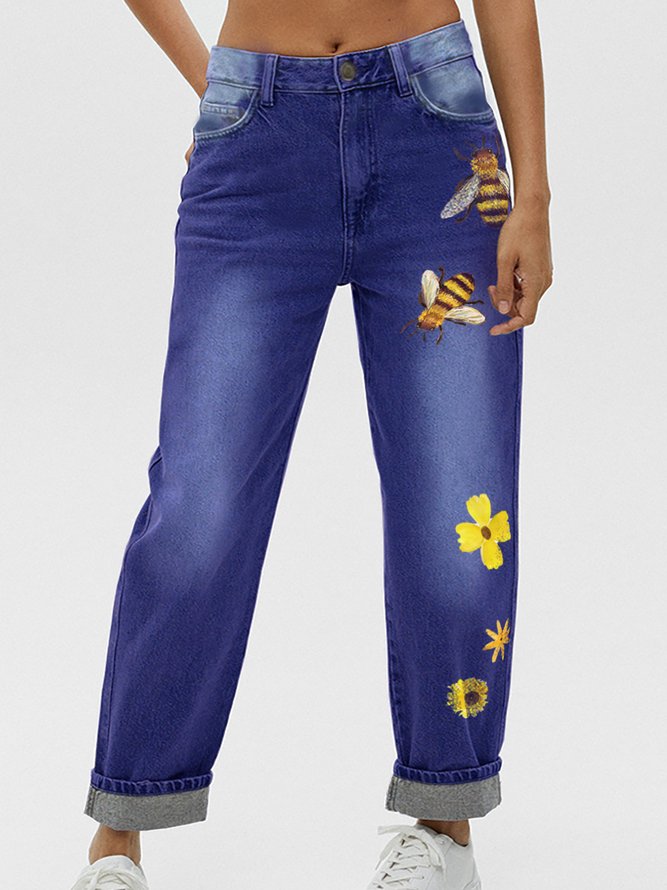 Bee Daisy Denim Casual Loose Jeans