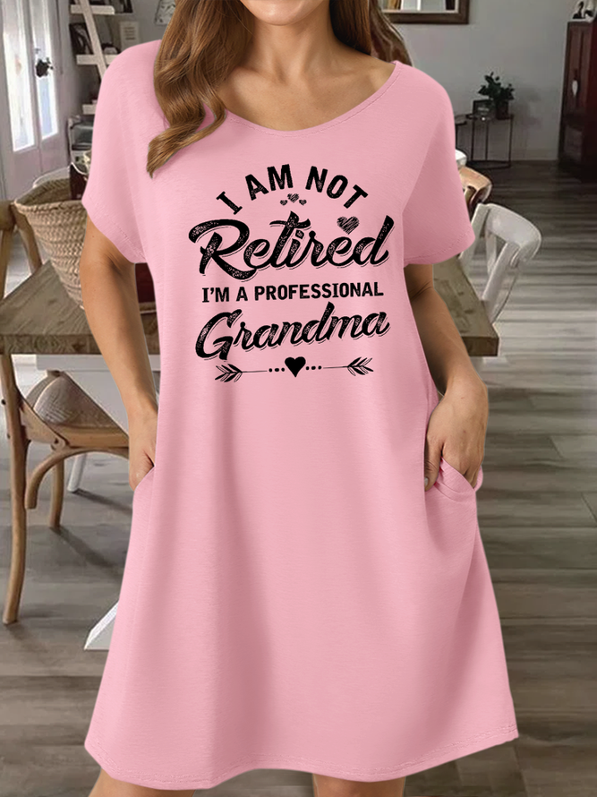 Women's Funny I'm Not Retired I'm A Professional Grandma Casual V Neck Loose Dress