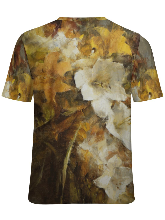 Women’s Plant Pattern Floral Casual Crew Neck Cotton-Blend Loose T-Shirt