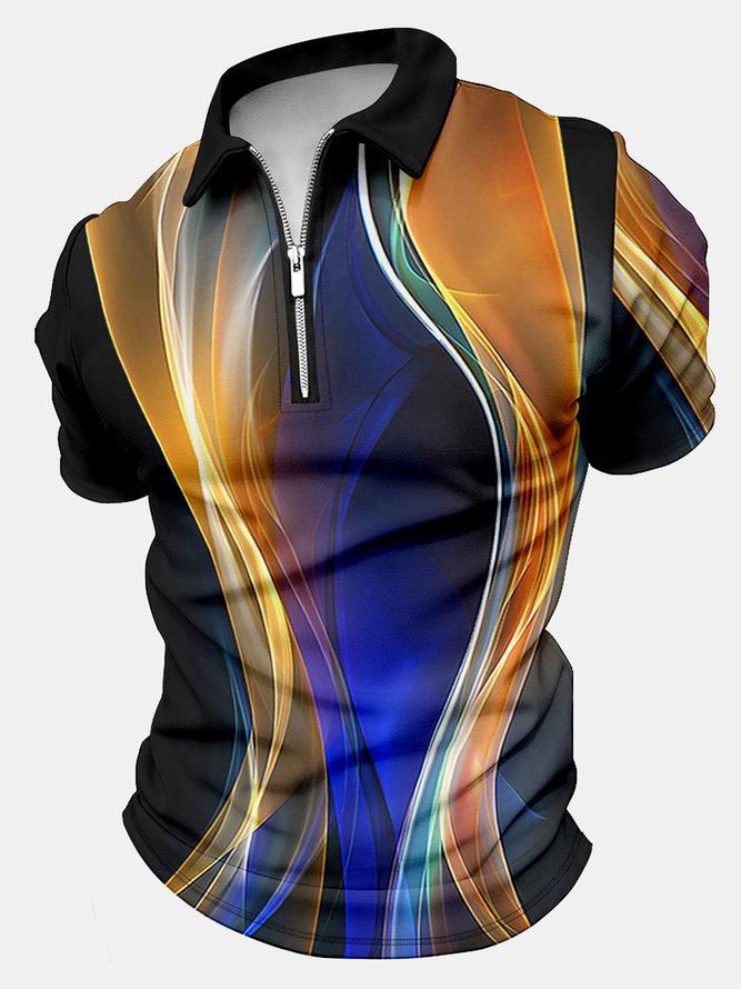 Men's Business Abstract Art Colorful Aurora Printing Casual Regular Fit Polo Collar Polo Shirt
