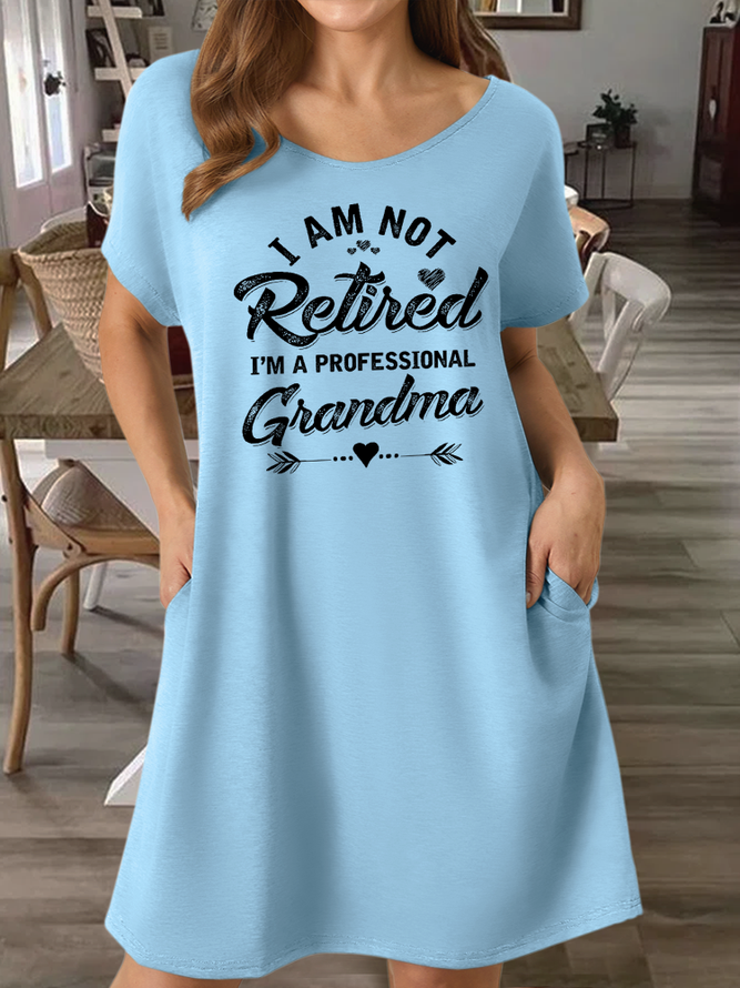 Women's Funny I'm Not Retired I'm A Professional Grandma Casual V Neck Loose Dress