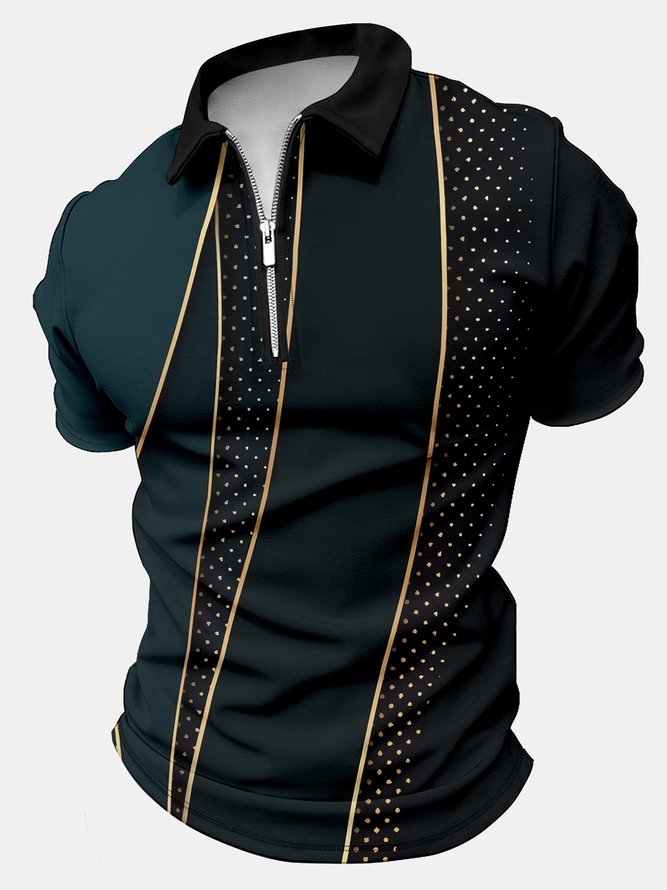 Men's Business Solid Color Wave Polka Dot Abstract Art Printing Random Print Polo Collar Casual Polo Shirt