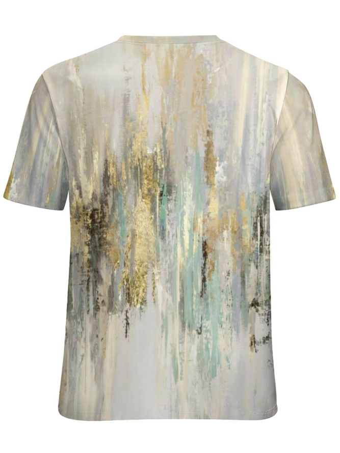 Women's Flow gold pattern impressionist art Art Printing Loose Random Print Casual T-Shirt