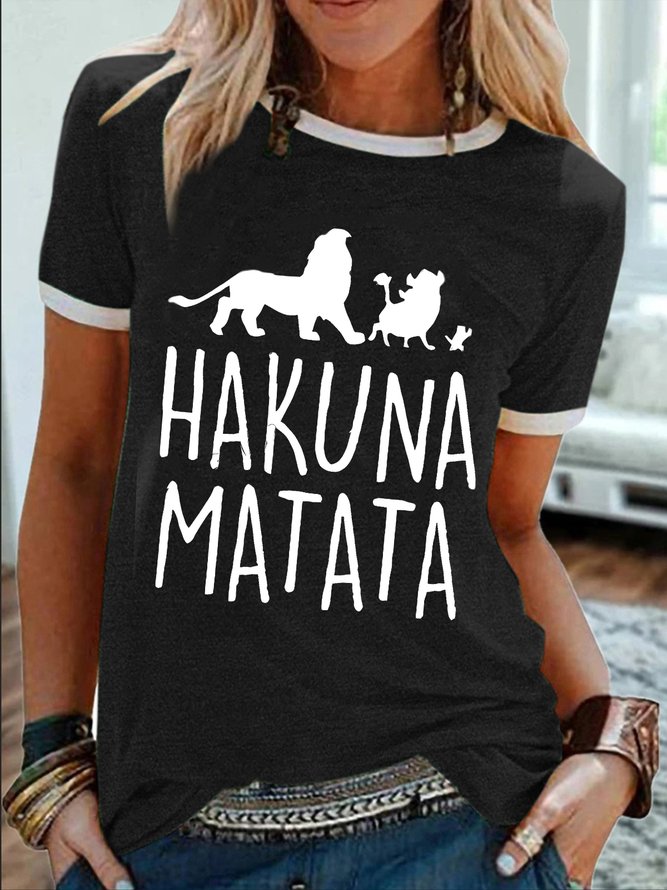 Women's Hakuna Matata Funny Dog Graphic Printing Crew Neck Cotton-Blend Text Letters Casual T-Shirt