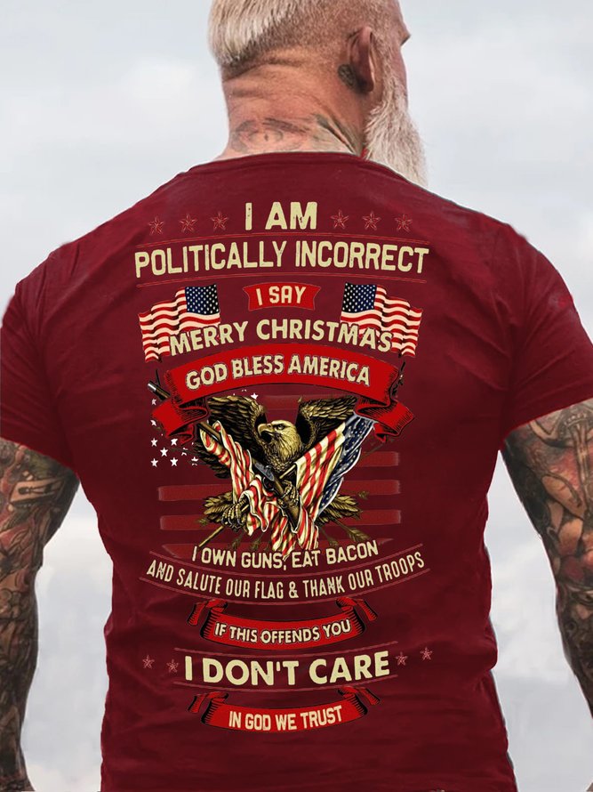 Men's I Say Merry Christmas God Bless America Letters Casual T-Shirt